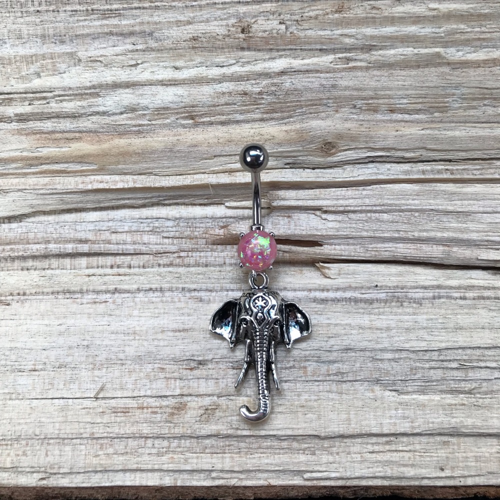 Pink Opal Elephant Belly Button Ring